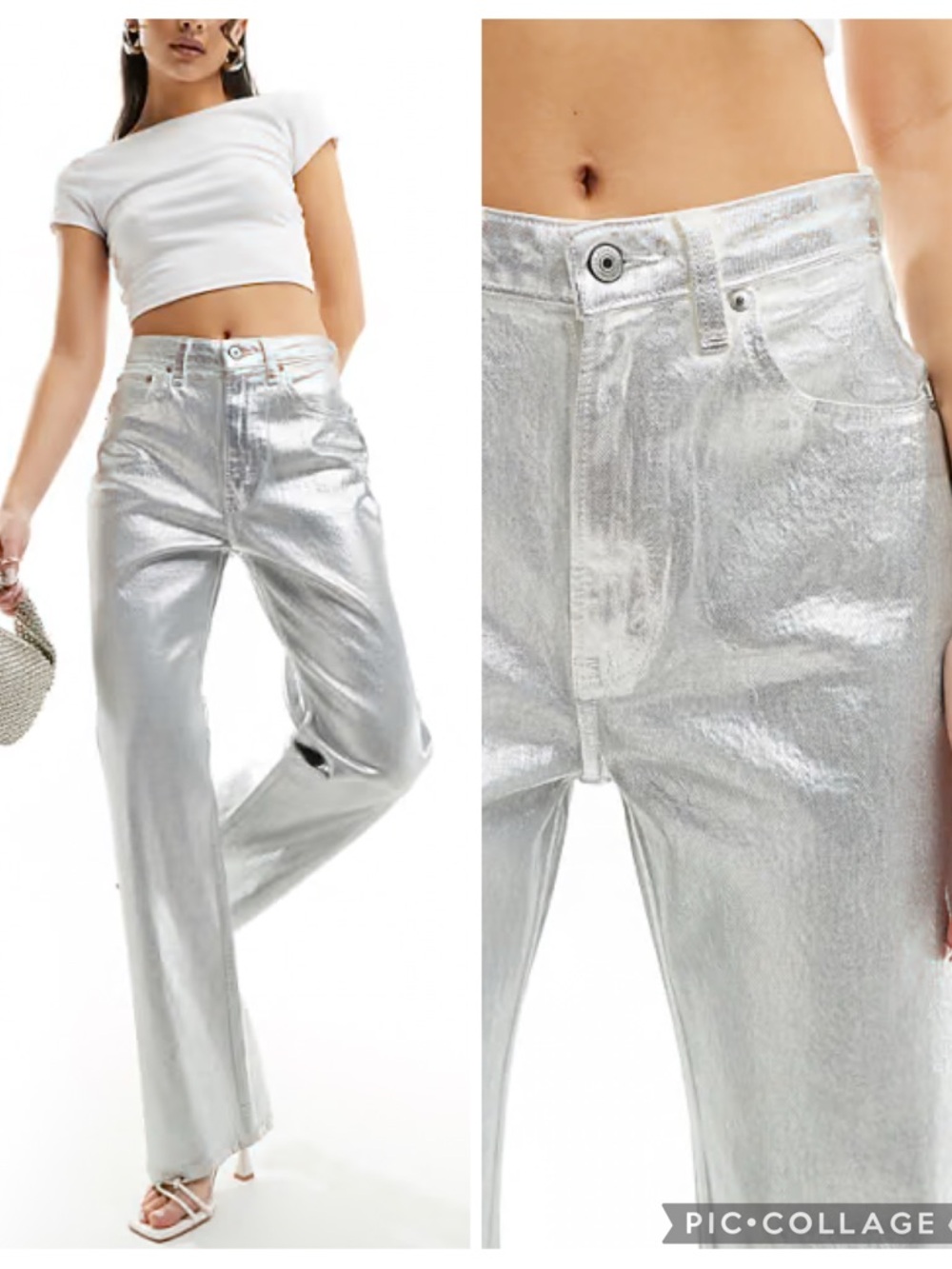 NWT Abercrombie & Fitch Curve Love The 90s Relaxed Fit High Rise Jeans in Silver